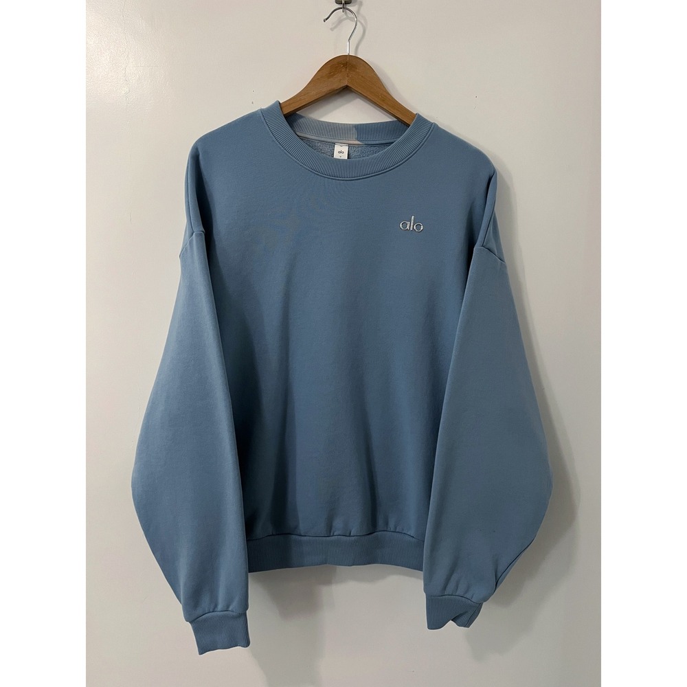Alo Yoga Crewneck Sweatshirt Blue Relaxed Fit Logo Women's Size M - Picture 3 of 7